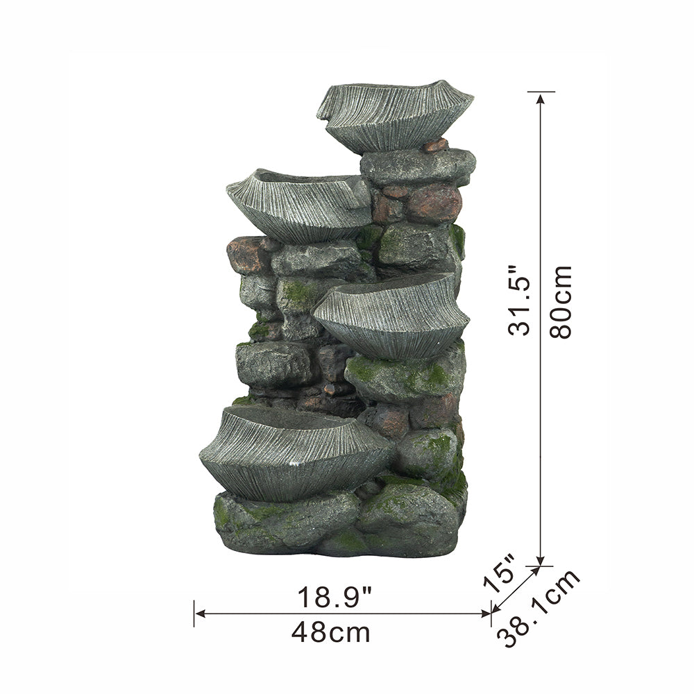Resin Fluted Basin Tiered Outdoor Water Fountain 650 GPH dimensions and size