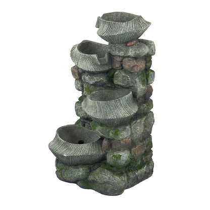 four tier fluted basin rock fountain full front view