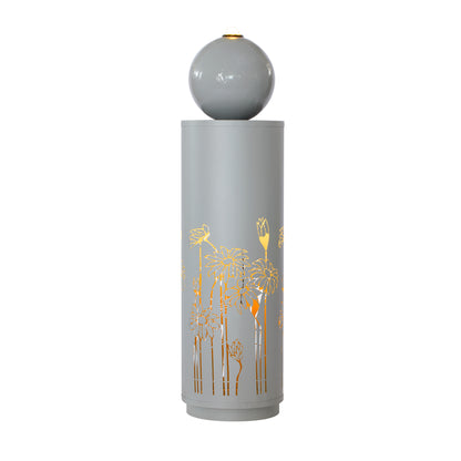 gilded vine cutout sphere fountain front view on light gray metal column
