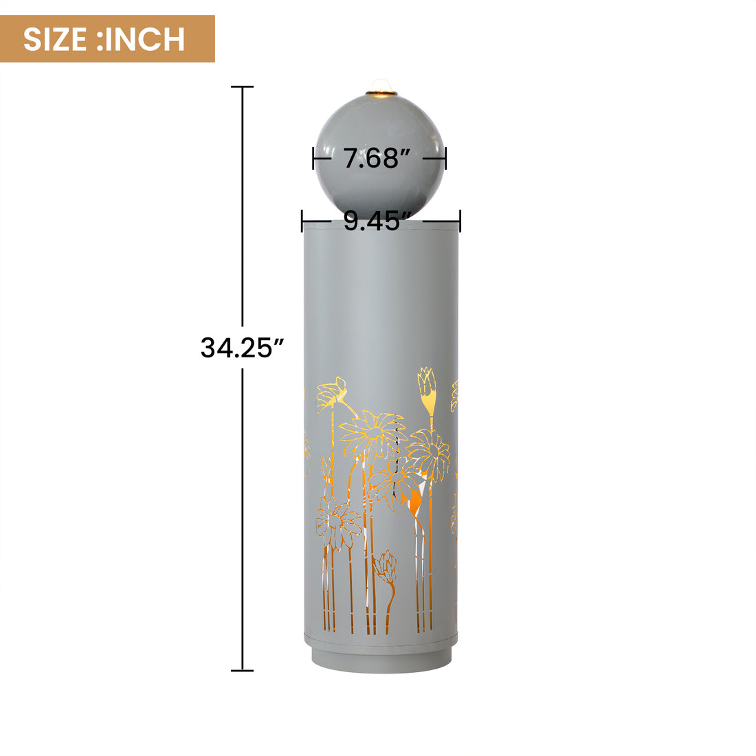 Metal Sphere Water Fountain Outdoor with LED dimensions and size