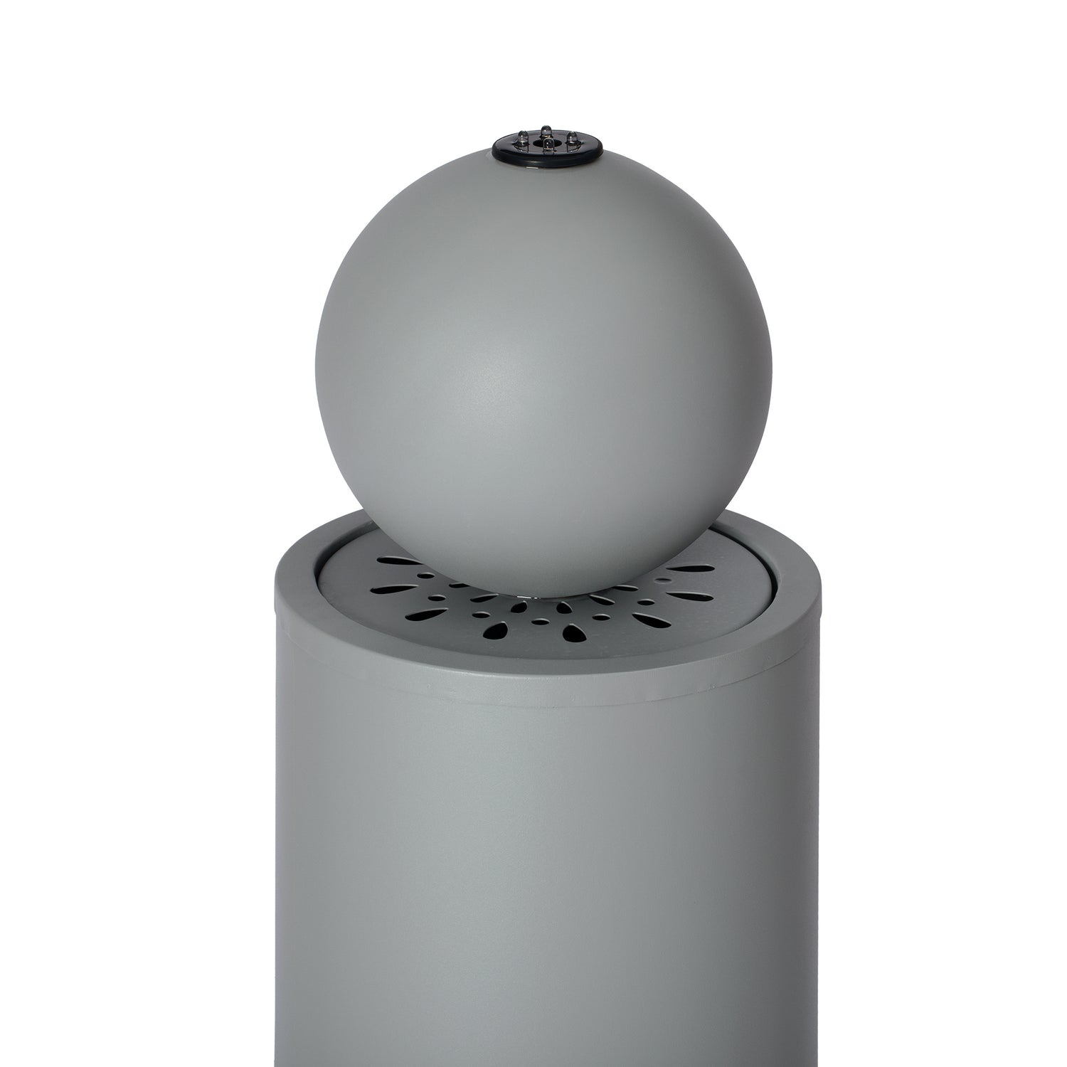closeup of light gray sphere top bubbler on the fountain