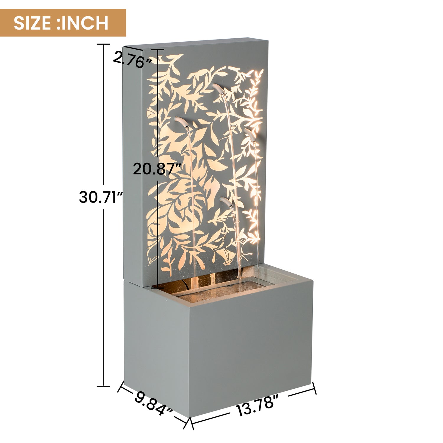 30.71 inch leaf wall cascade fountain size dimensions