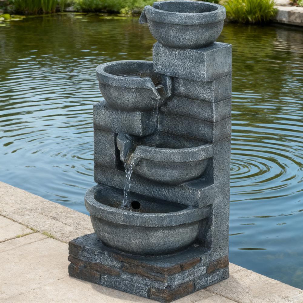 Resin Offset Bowl Cascading Outdoor Water Fountain