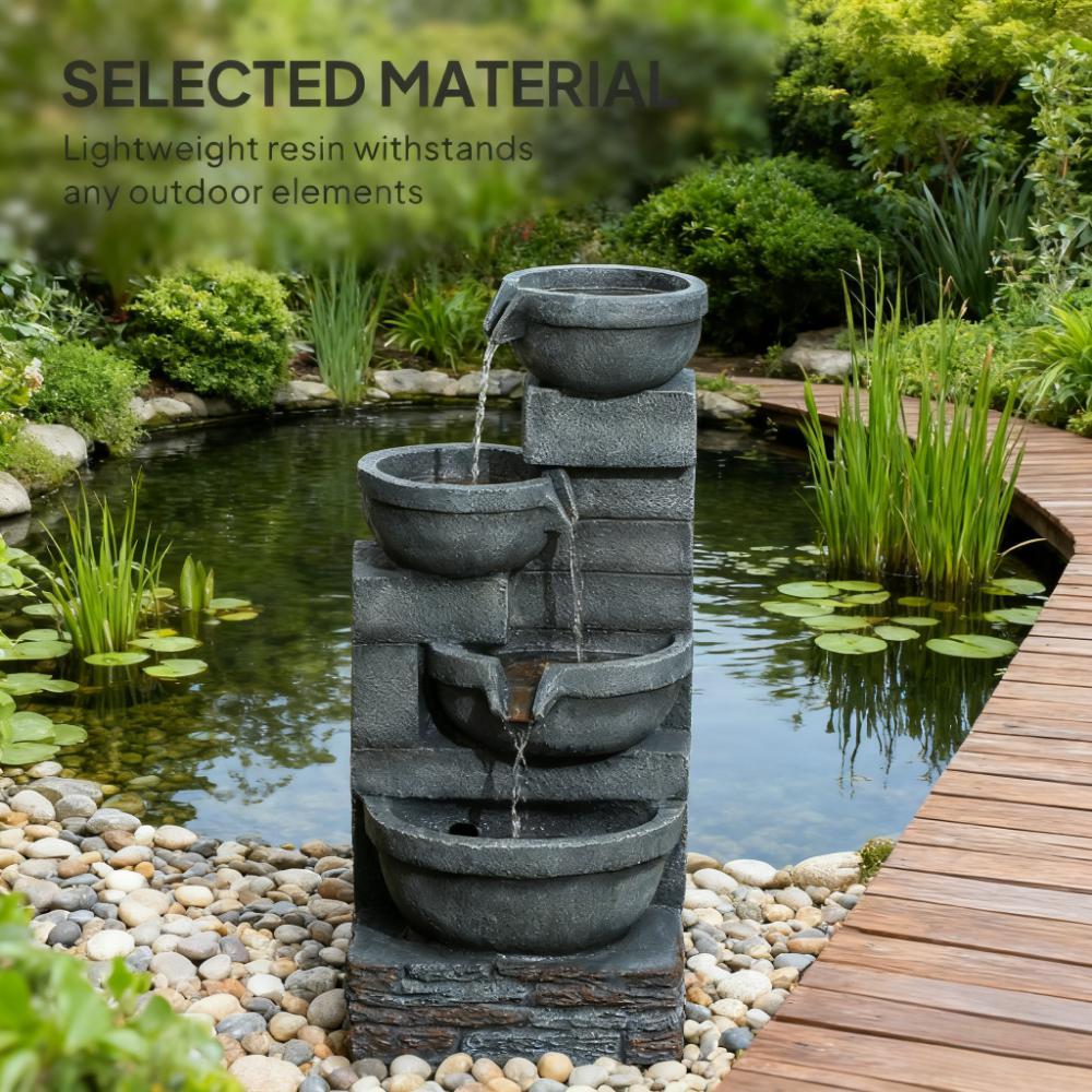 Resin Offset Bowl Cascading Outdoor Water Fountain in garden setting