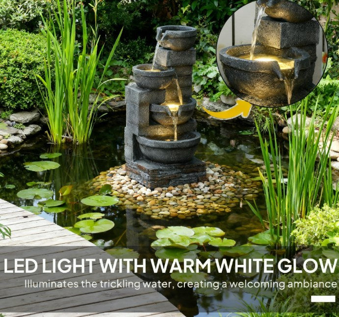 Resin Offset Bowl Cascading Outdoor Water Fountain with LED product view