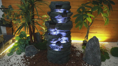 Video showing the soothing cascading water flow and cold LED lighting of the 40.5" classical fountain.