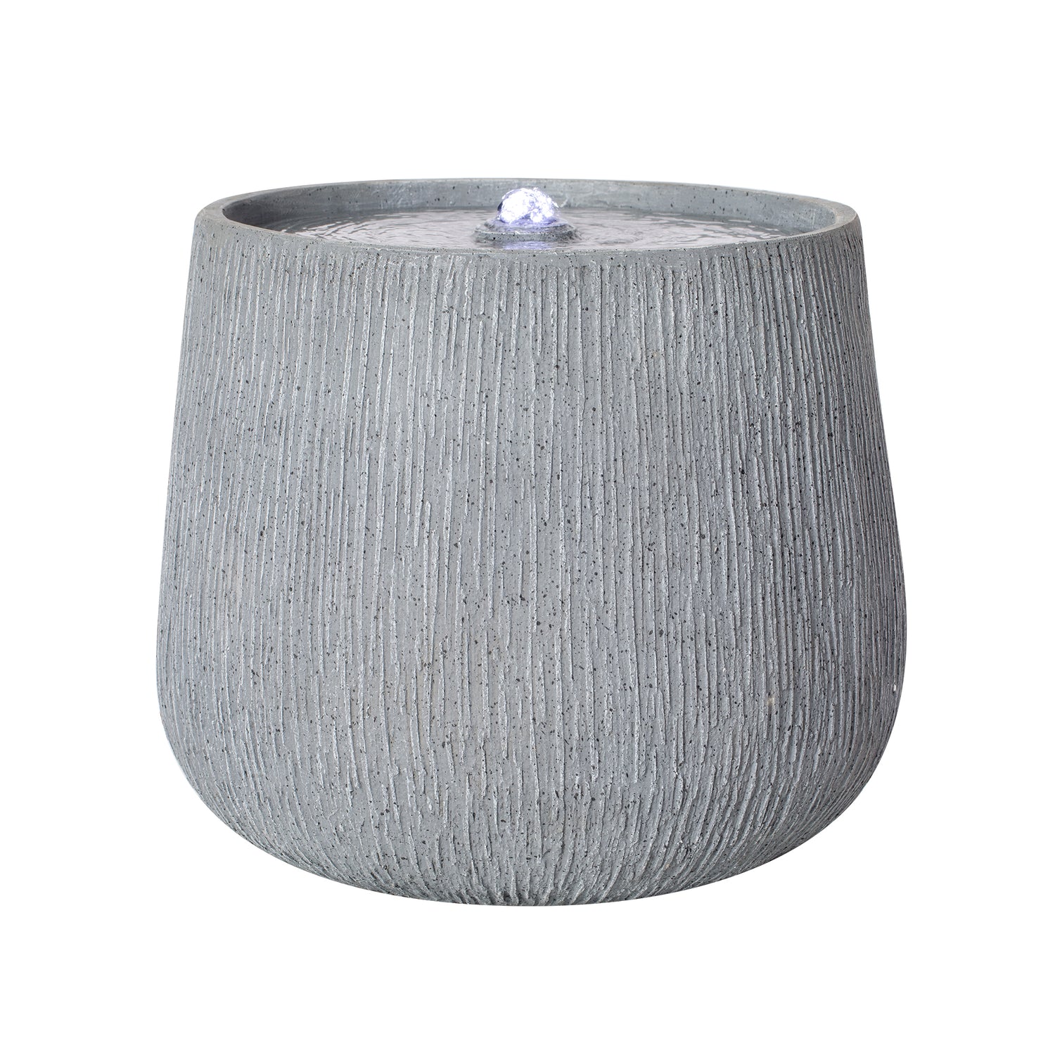 rippled basin bubbler fountain angled view with LED lit