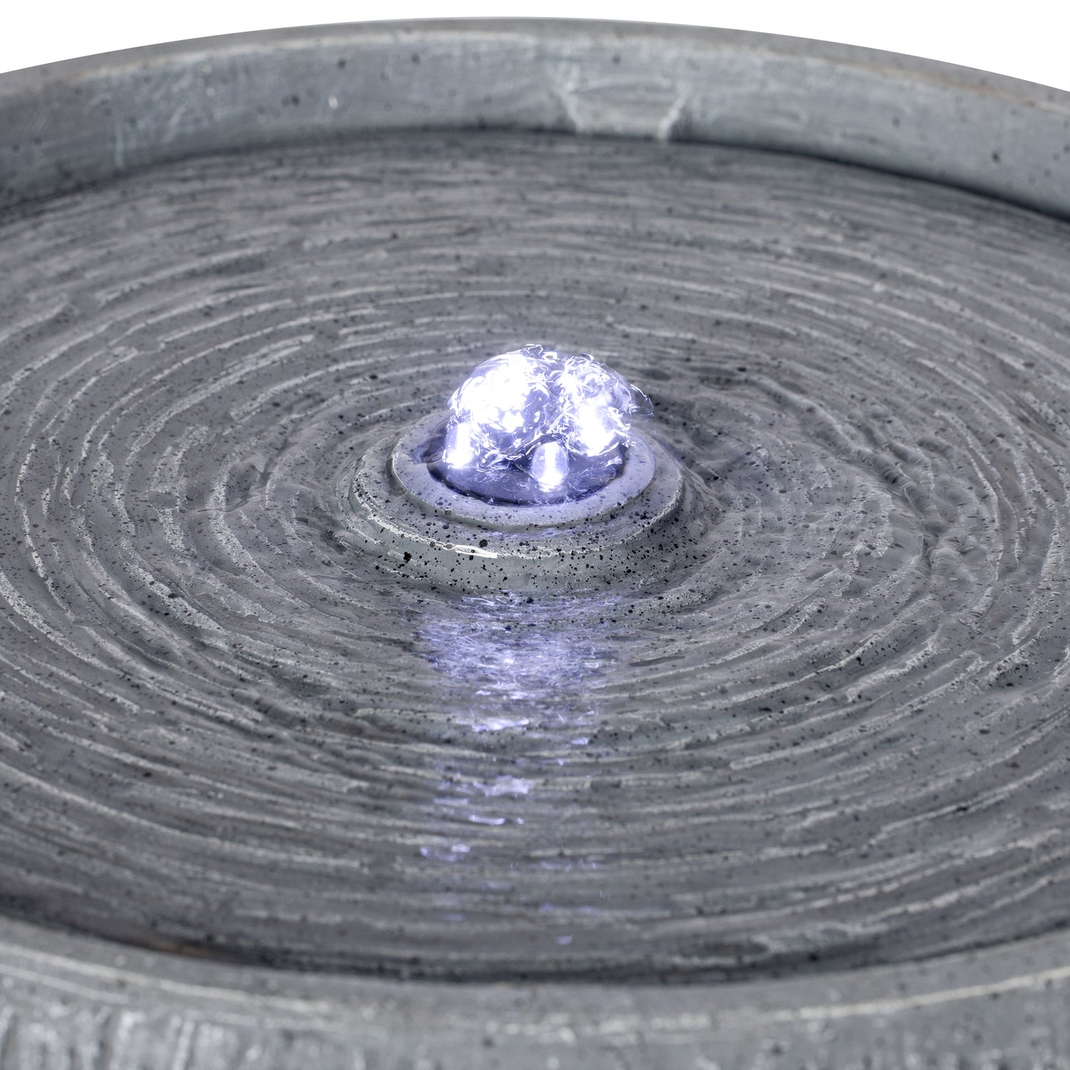 closeup of center bubbler with cool toned LED light