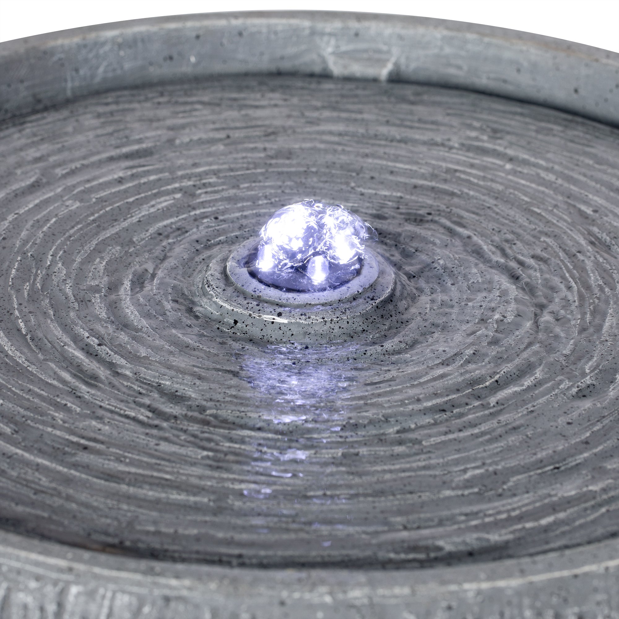 closeup of center bubbler with cool toned LED light
