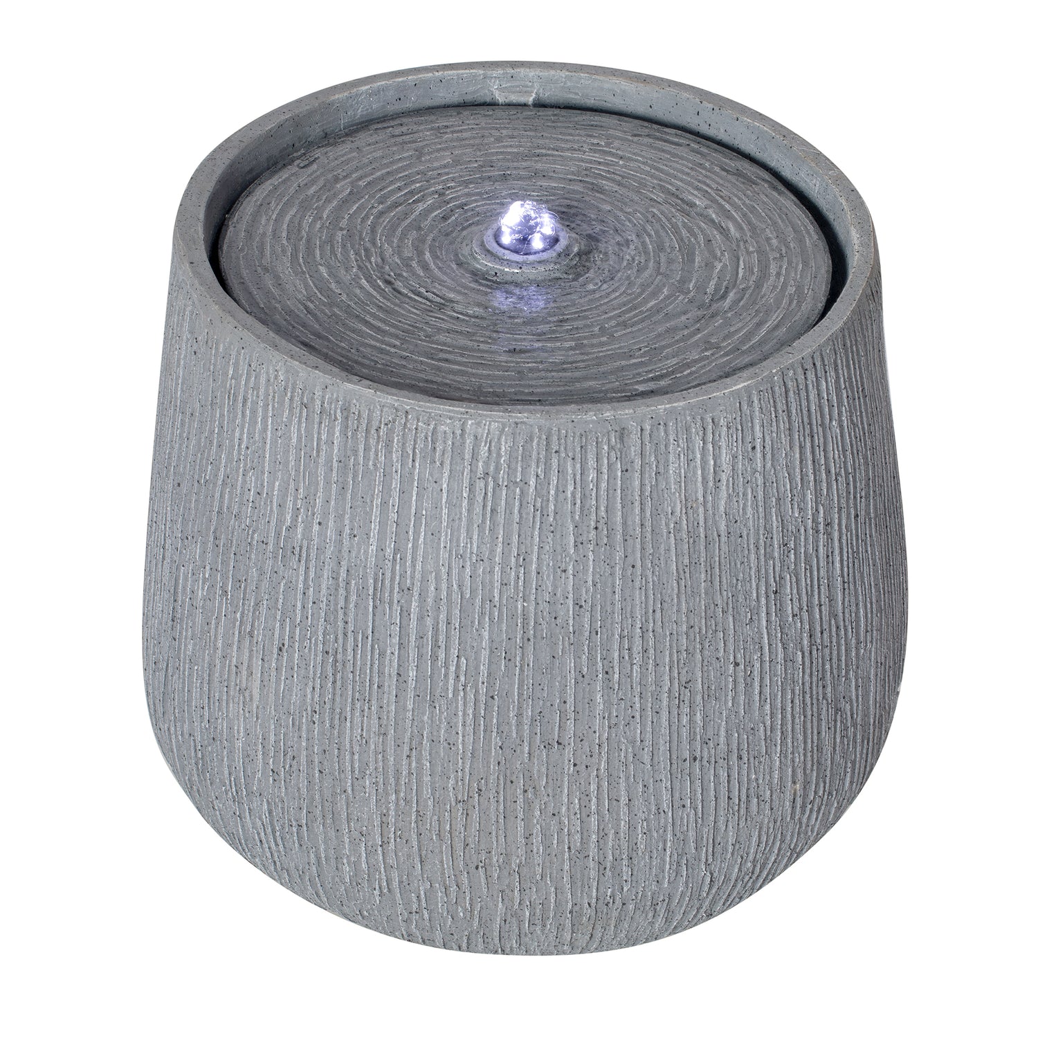 rippled gray polyresin basin fountain side view