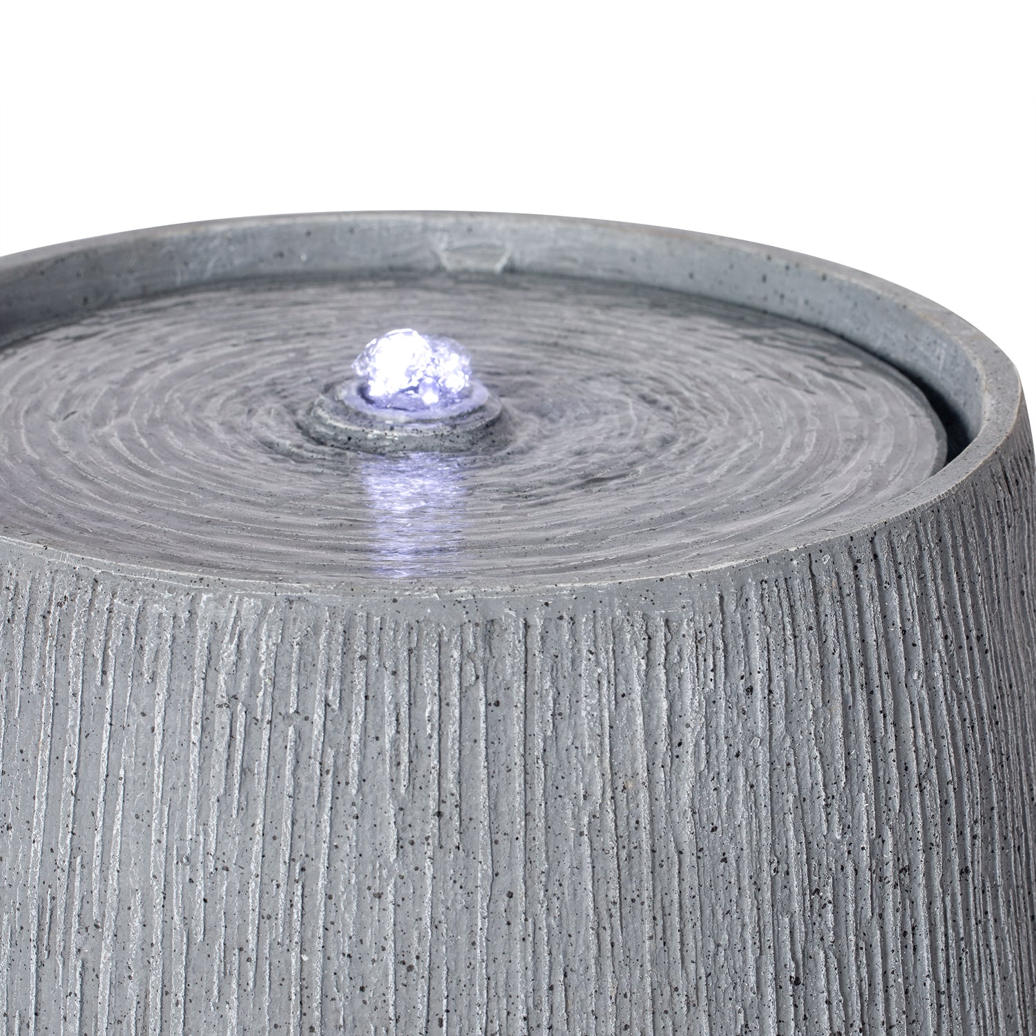 top down view of gray basin fountain with center bubbler