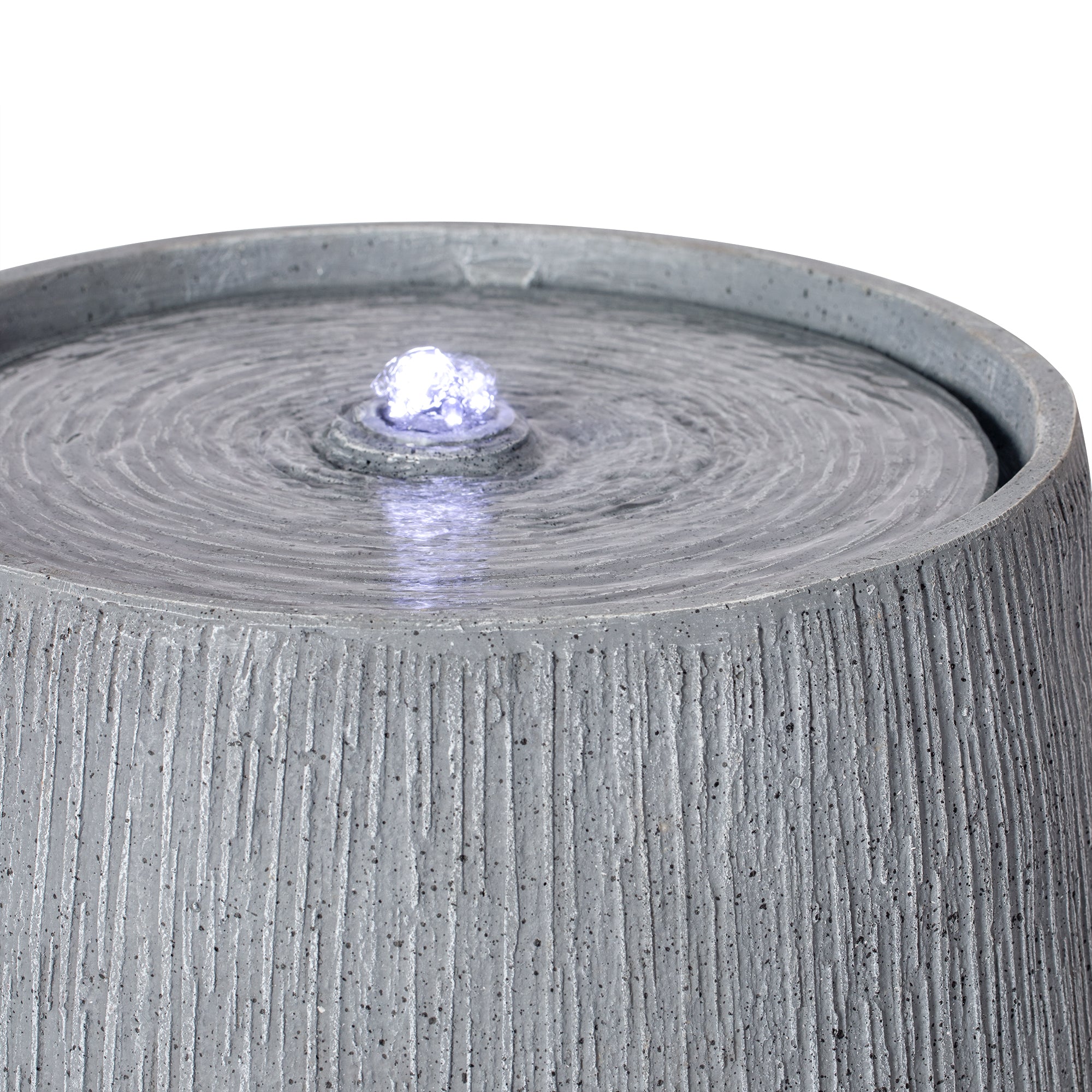 top down view of gray basin fountain with center bubbler
