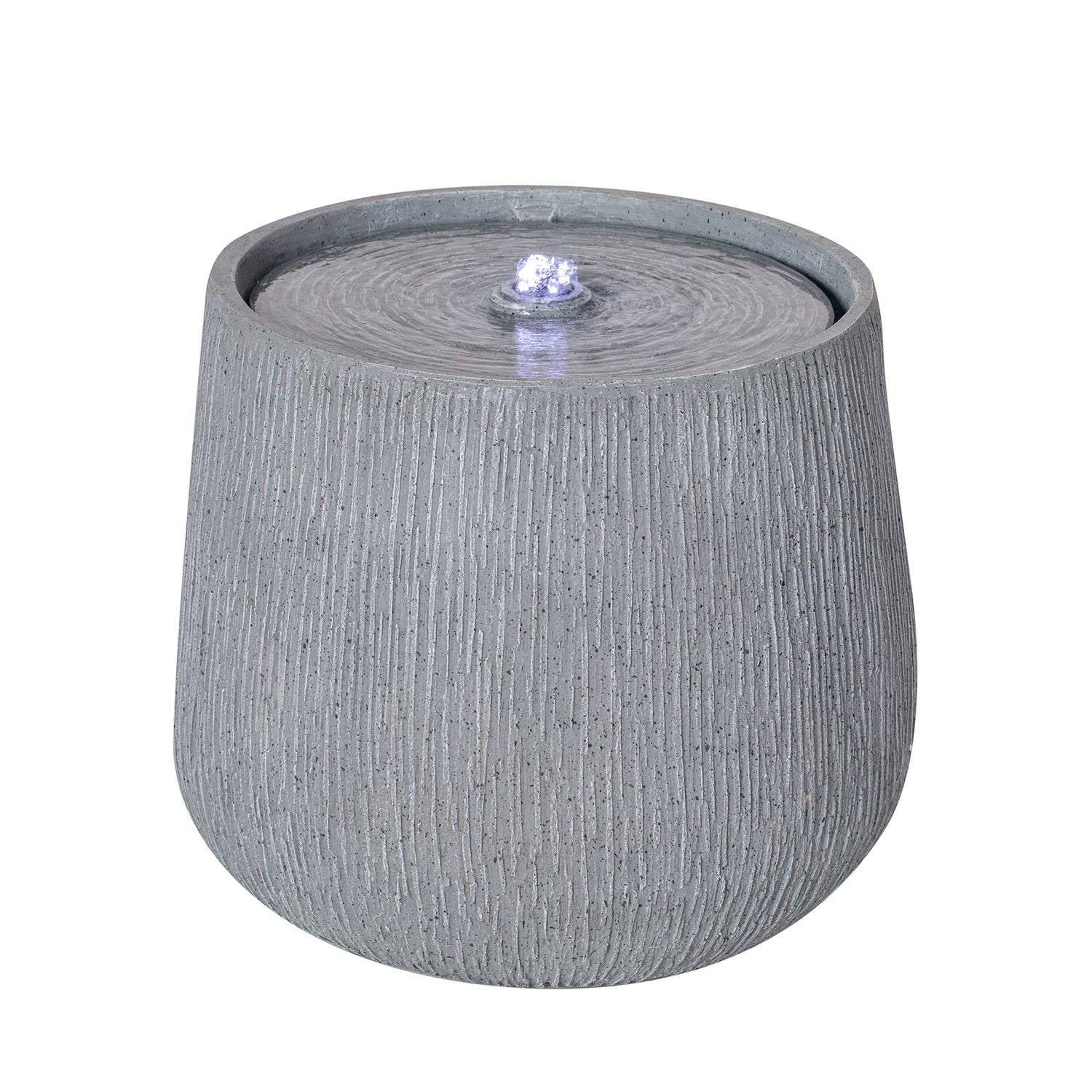 rippled basin fountain top view with center bubbler and cool LED