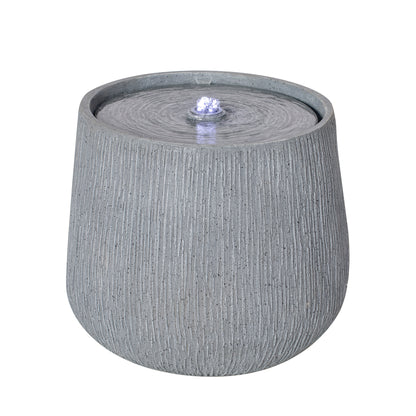 rippled basin fountain top view with center bubbler and cool LED