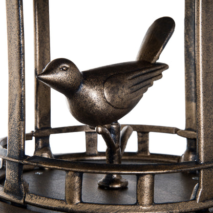 sculpted bird inside birdhouse finial detail on 3-in-1 bird bath