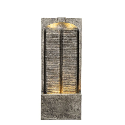 split slate column fountain front view with ribbed slate texture