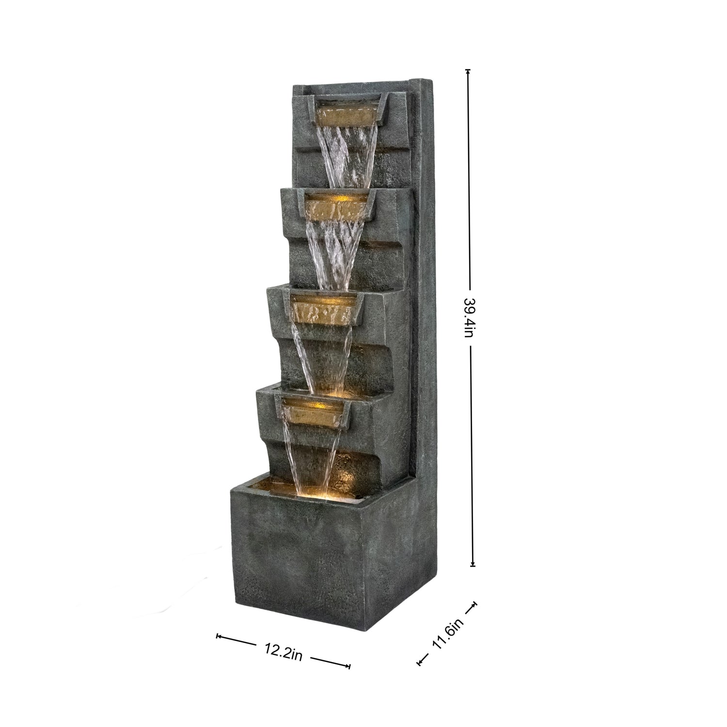 39.4 inch tilted basin cascade tower fountain size dimensions