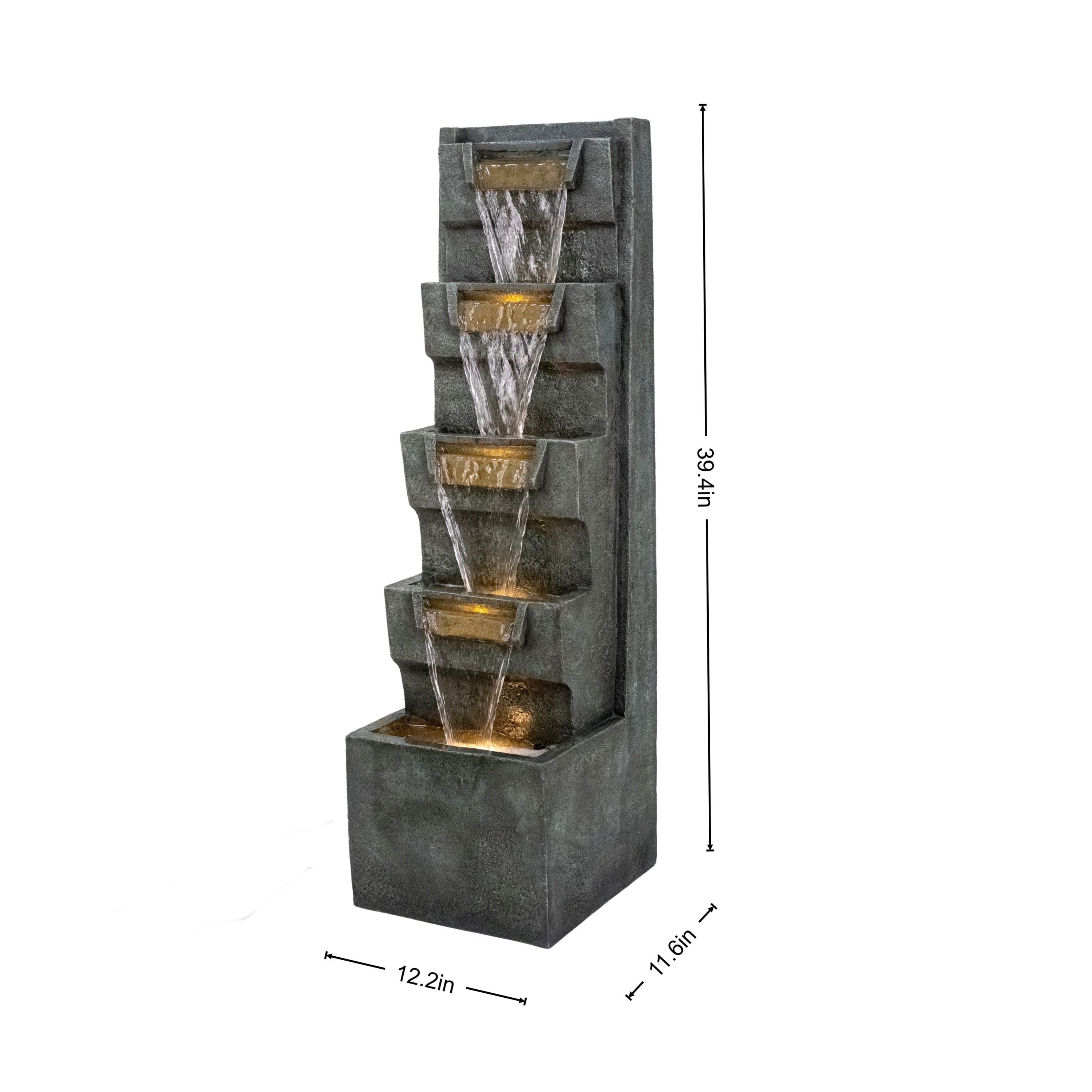 39.4 inch tilted basin cascade tower fountain size dimensions