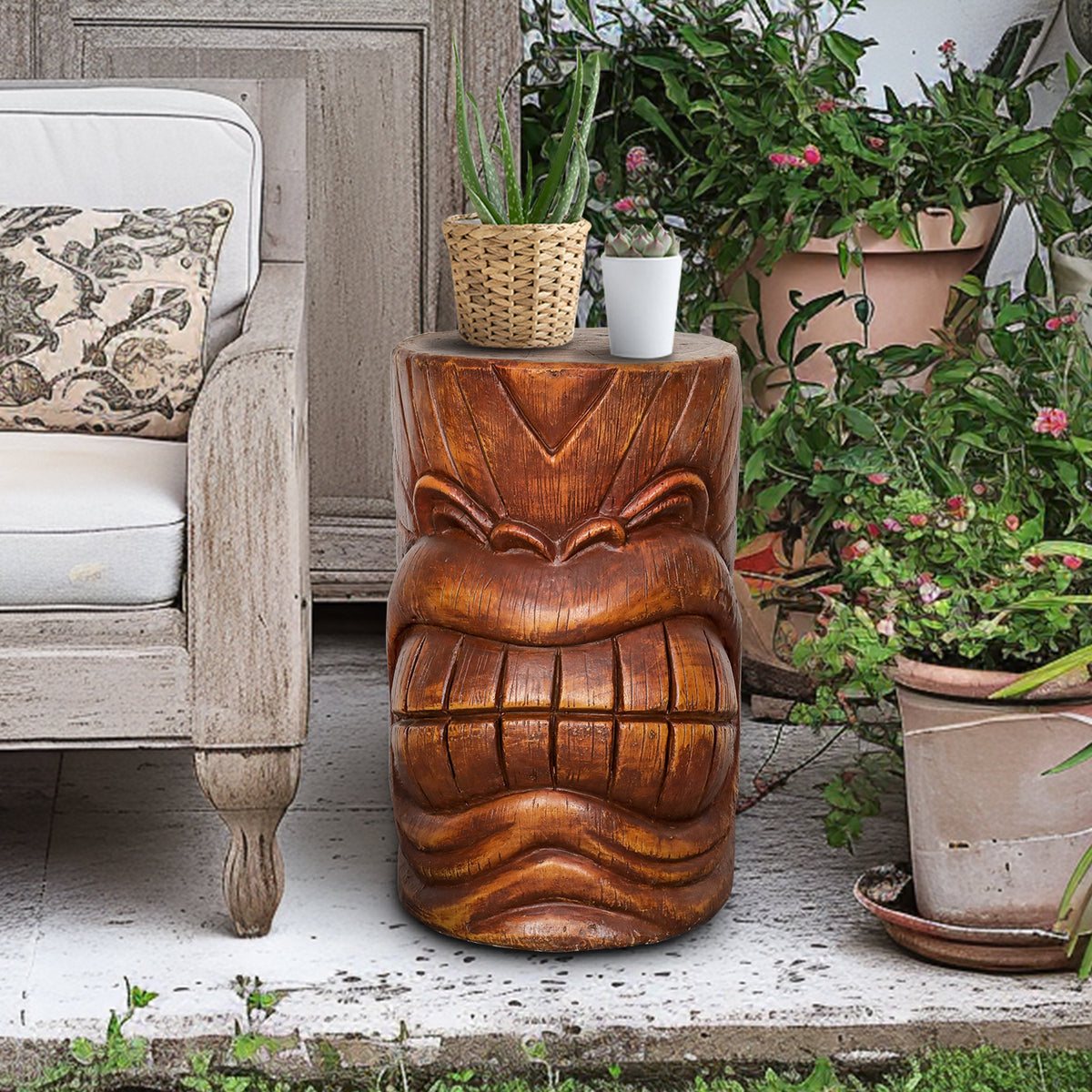 Weather Resistant concrete Tiki Statue for Outdoor Patio