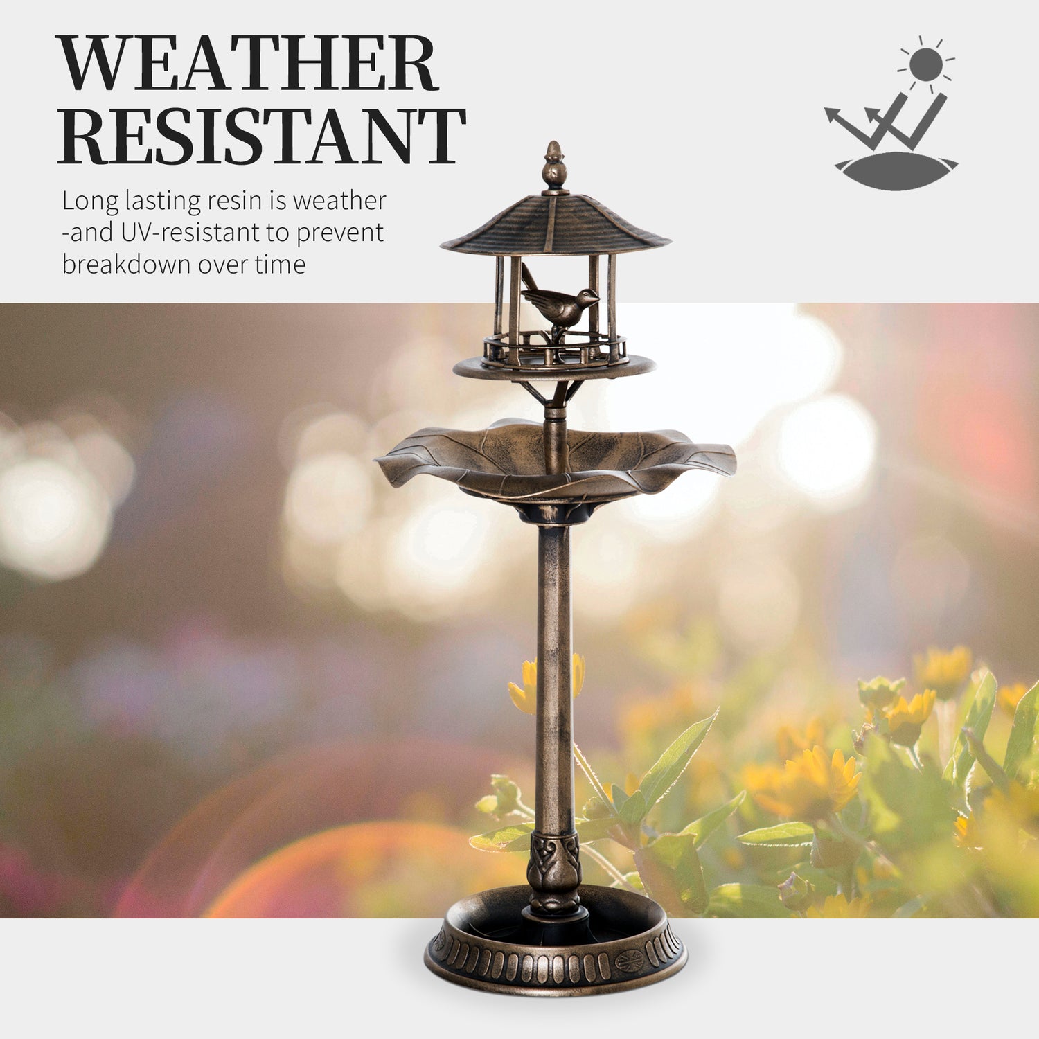 weather resistant resin 3-in-1 bird bath built for all season outdoor use
