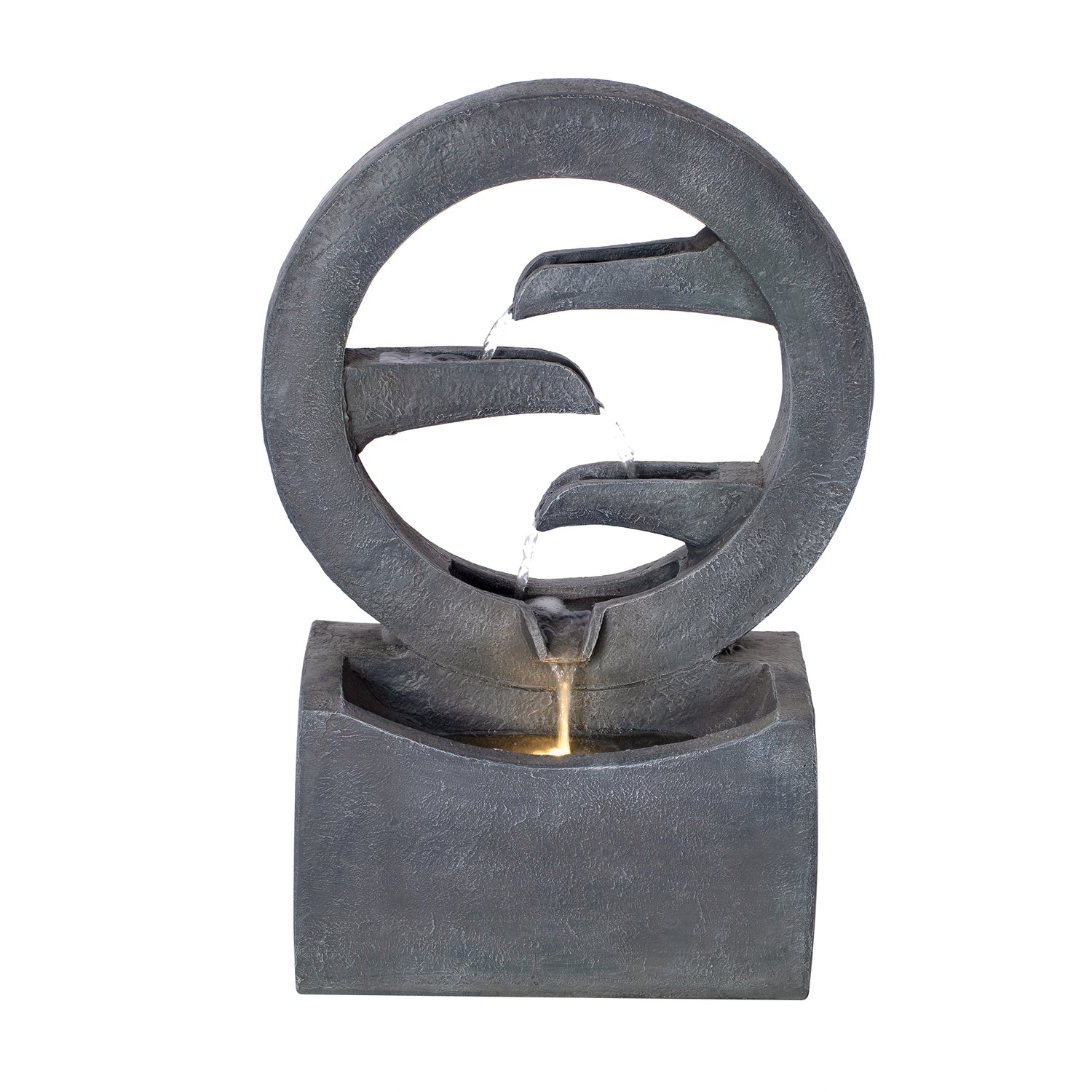 zen ring cascade fountain front view with three tier interior cascade