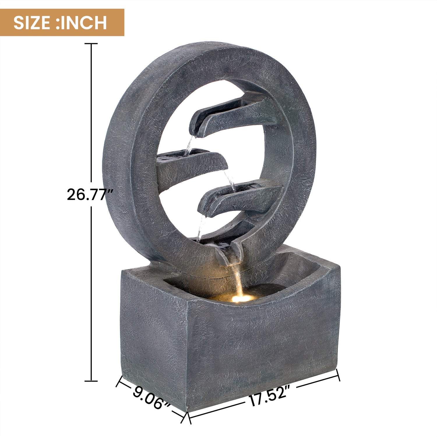 26.77 inch zen ring cascade fountain size dimensions