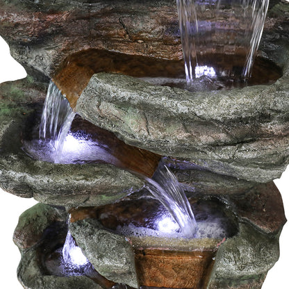 48&quot; H 7-Tiered Stacked Shale Outdoor Fountain with LED Lights