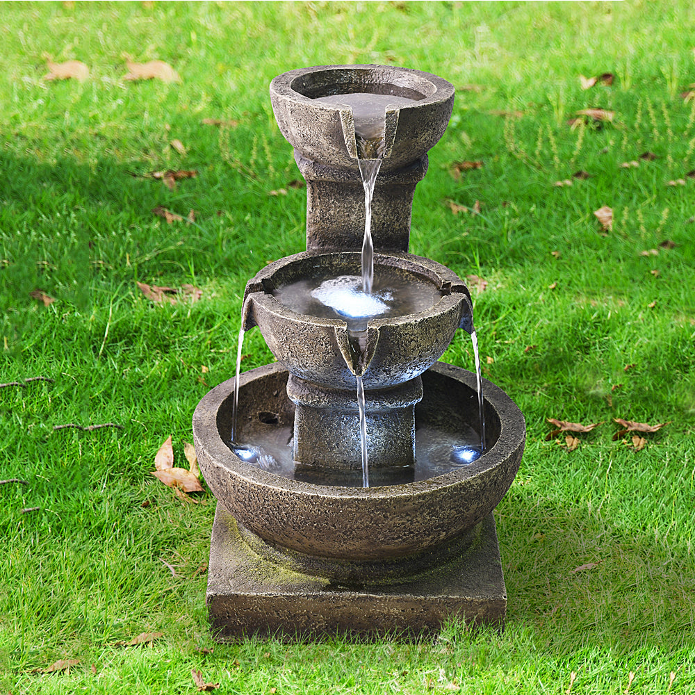 Outdoor Fountain with 3-Tier Design, Moss Effect, and Adjustable Water Pump