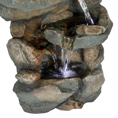 Resin Stacked Rock Indoor Tabletop Fountain with LED Lights-16&quot;H