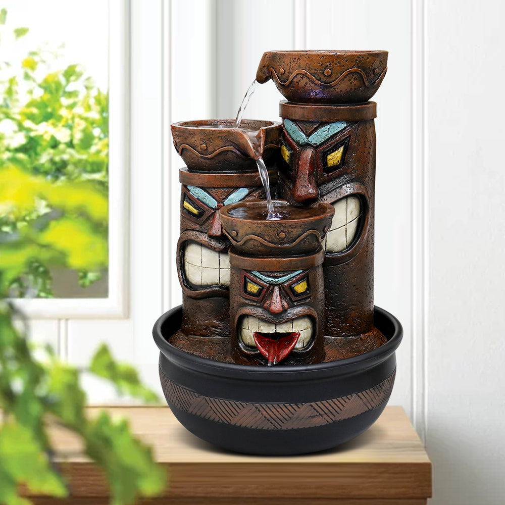 Tiki Totem Indoor Tabletop Fountain with LED Light-15.5&quot;H
