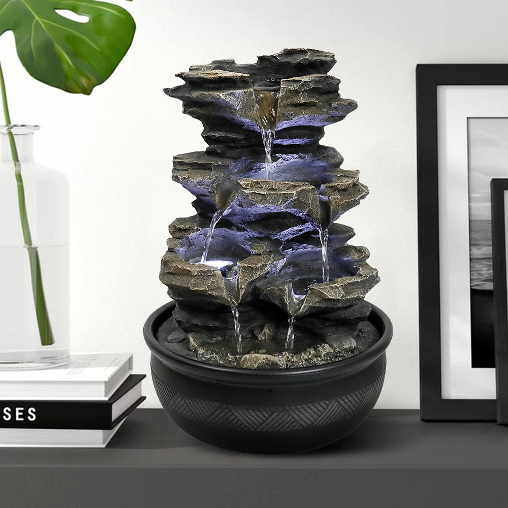 Resin Mossy Rock Tabletop Water Fountain 15 Inch in garden setting