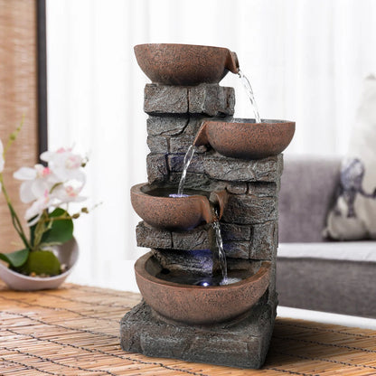 15.7 Inch Resin 4-Tier Bowl Tabletop Fountain Brick Design - Full View 2