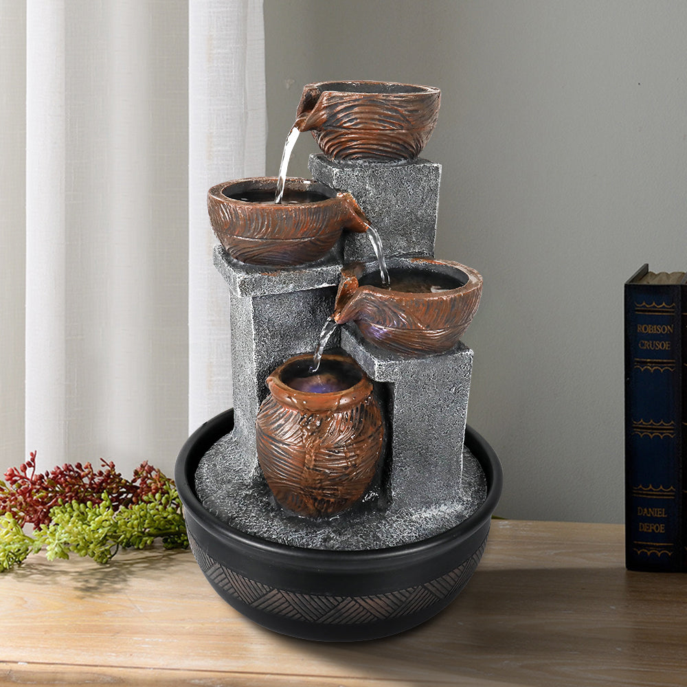 15.7 Inch Resin 4-Tier Tabletop Fountain with LED Light - Full View