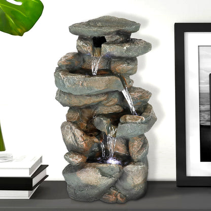 16 Inch Resin Stacked Rock Indoor Fountain with LED Lights - Full View