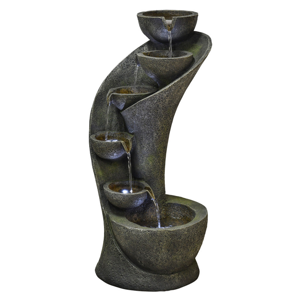 Outdoor 6-Tiered Bowl Fountain with LED Lights - Rustic Design for Garden, Patio, and Yard/23.6” H