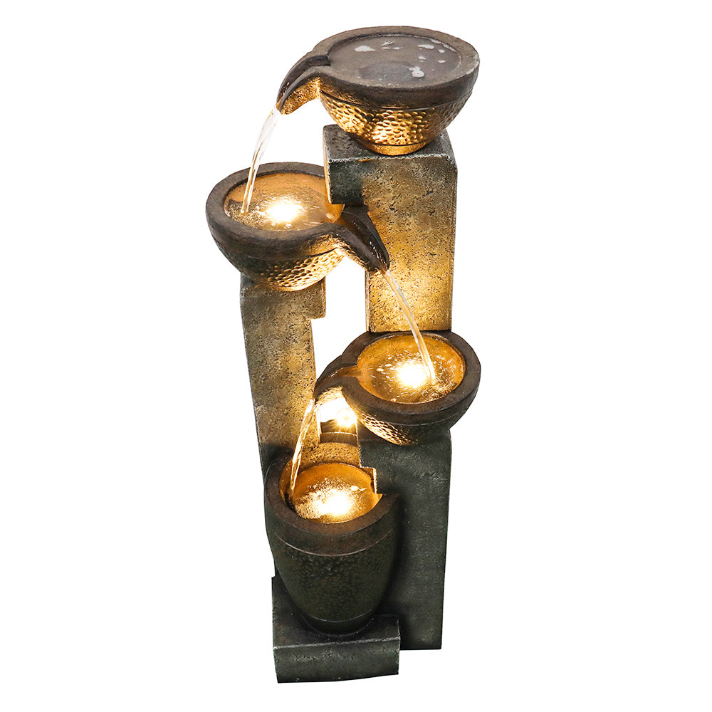 40&quot; H Tiered Pots Garden Outdoor Fountain with Warm LED lights