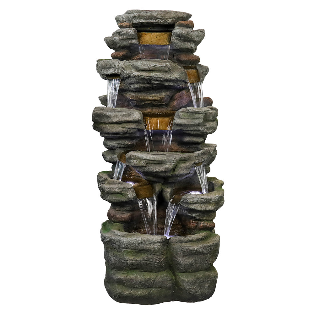 47.2&quot;H Stacked Shale Garden Outdoor Fountain with LED Light