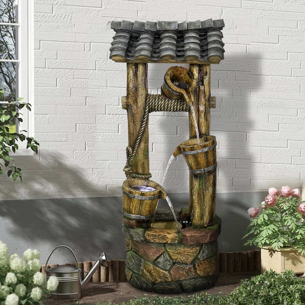 39.3&quot;H Wishing Well Outdoor Fountain with Buckets