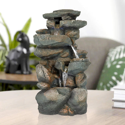 Resin Stacked Rock Indoor Tabletop Fountain with LED Lights-16&quot;H