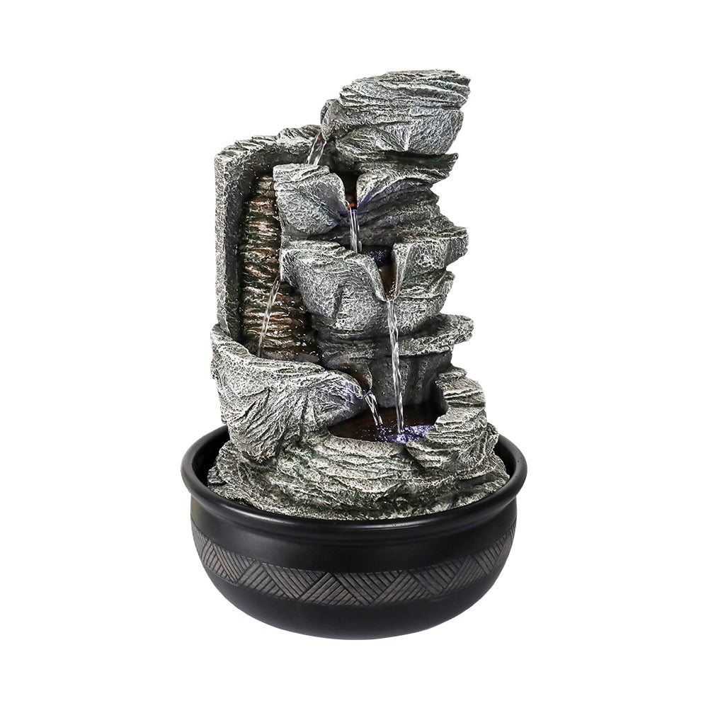 Resin Stacked Rock Tabletop Indoor Fountain with LED Lights- 15.7&quot; H