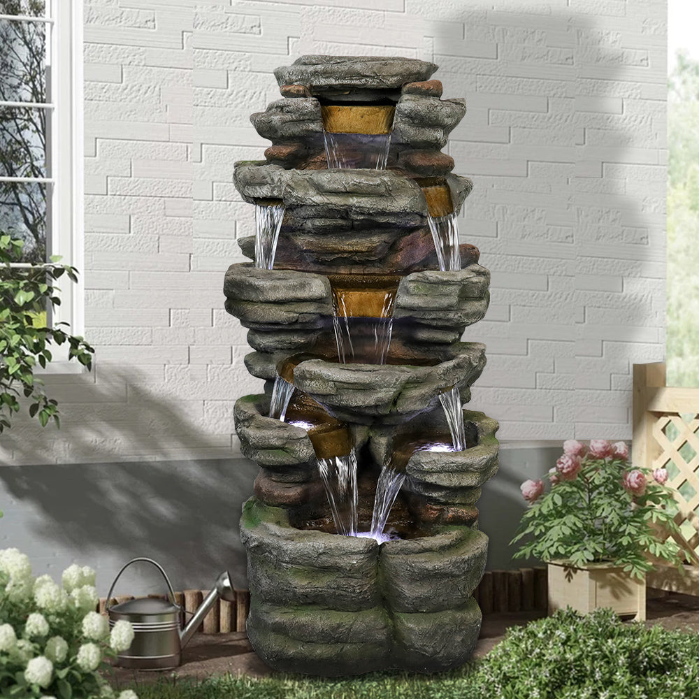 47.2&quot;H Stacked Shale Garden Outdoor Fountain with LED Light