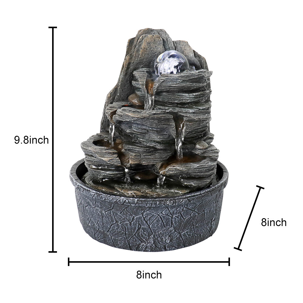 Resin Rock Indoor Tabletop Fountain with Glass Ball-9.8&quot;H