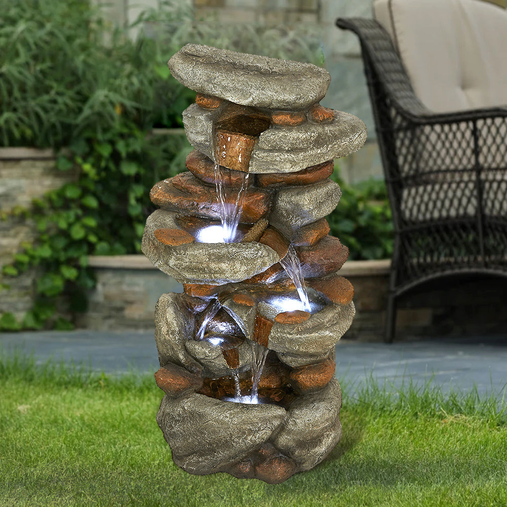 29.9 Inch Polyresin 4-Tier Rock Fountain Mossy Waterfall - Full View