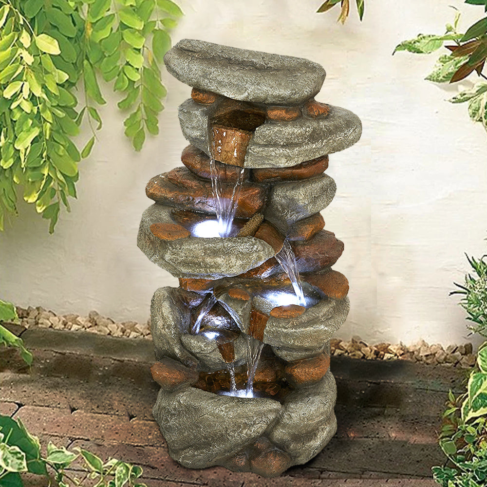 29.9 Inch Polyresin 4-Tier Rock Fountain Mossy Waterfall - Full View 2