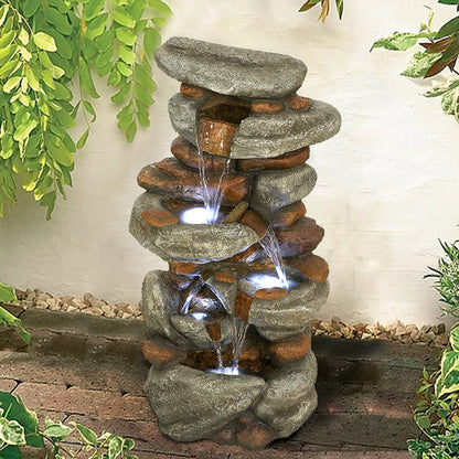 29.9 Inch Polyresin 4-Tier Rock Fountain Mossy Waterfall - Full View 2