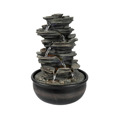 6-Tiered Resin Stacked Rock Indoor Tabletop Fountain-15.7&quot;H