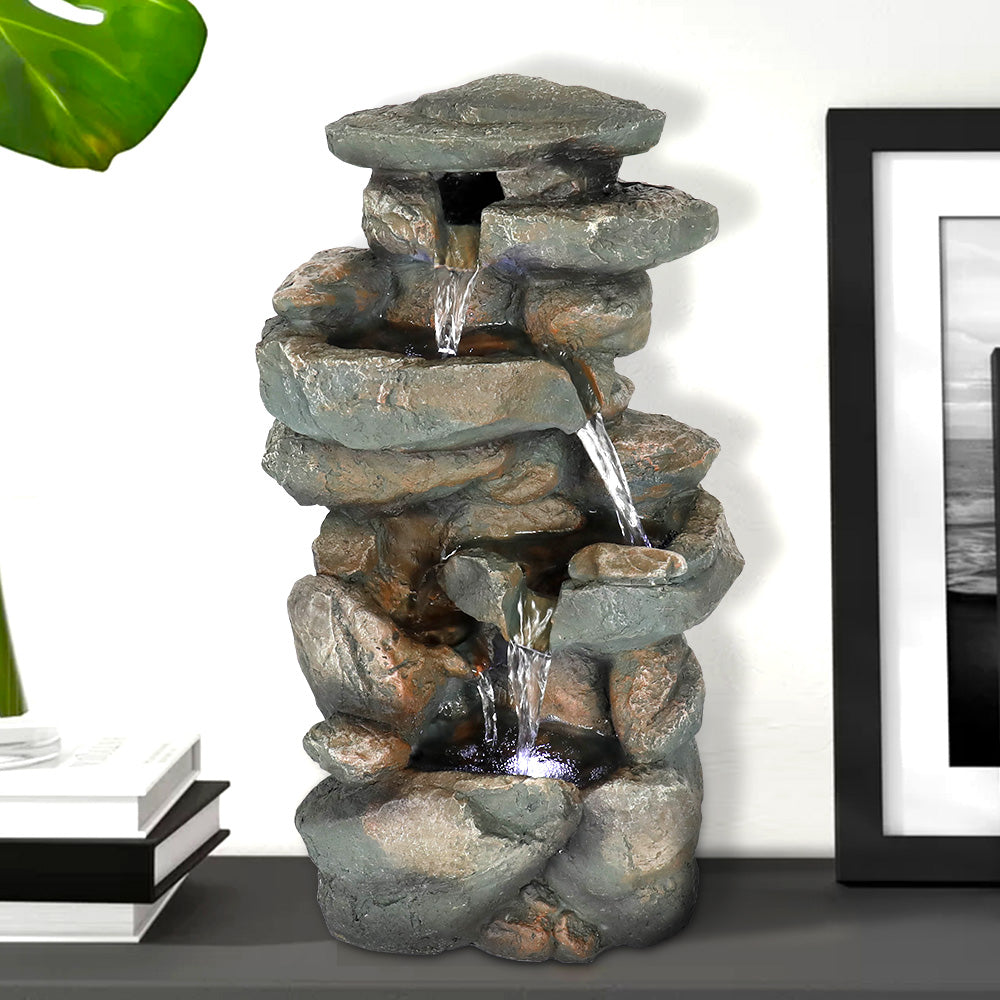 Resin Stacked Rock Indoor Tabletop Fountain with LED Lights-16&quot;H