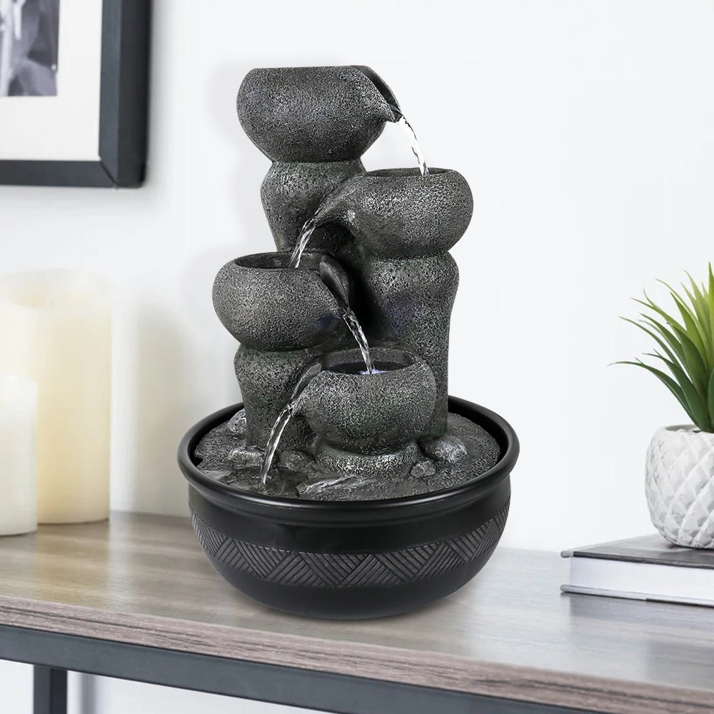 4-Tiered Zen Indoor Tabletop Fountain with LED Light-15.7&quot;H
