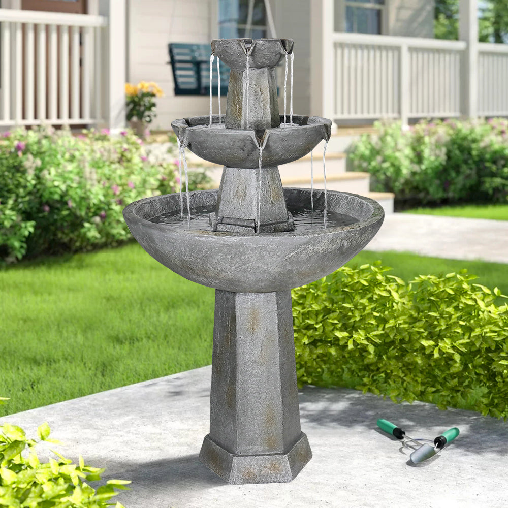 3-Tiered Cement Grey Outdoor Garden Fountain-43.3&quot;H