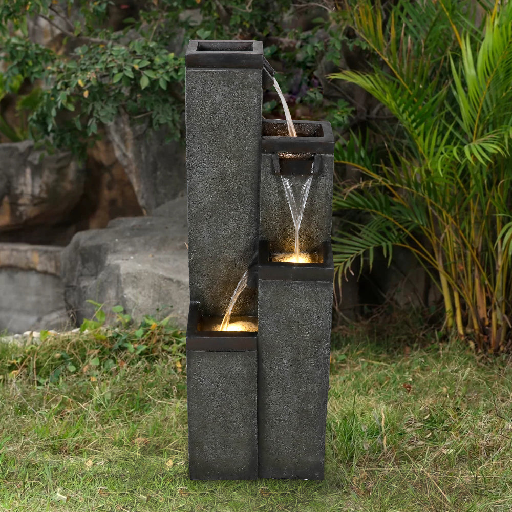 39.3-inch fiber-reinforced concrete four-tier square fountain on the lawn